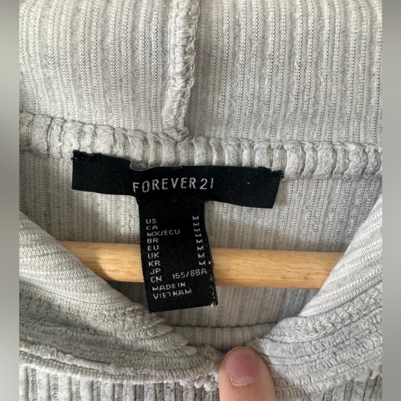 Forever 21 Light Gray Ribbed Hoodie Sweater - Picture 7 of 12
